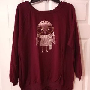 Living Doll Red Owl Lightweight Sweatshirt 3X